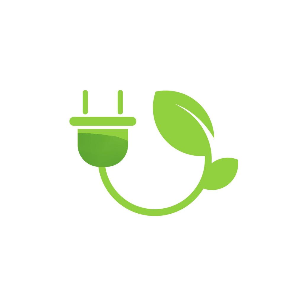 plug folha, ícone de símbolo de economia de energia. conceito eco amigável para o logotipo da empresa. mundo eco, folha verde sobre fundo branco. desenho vetorial vetor