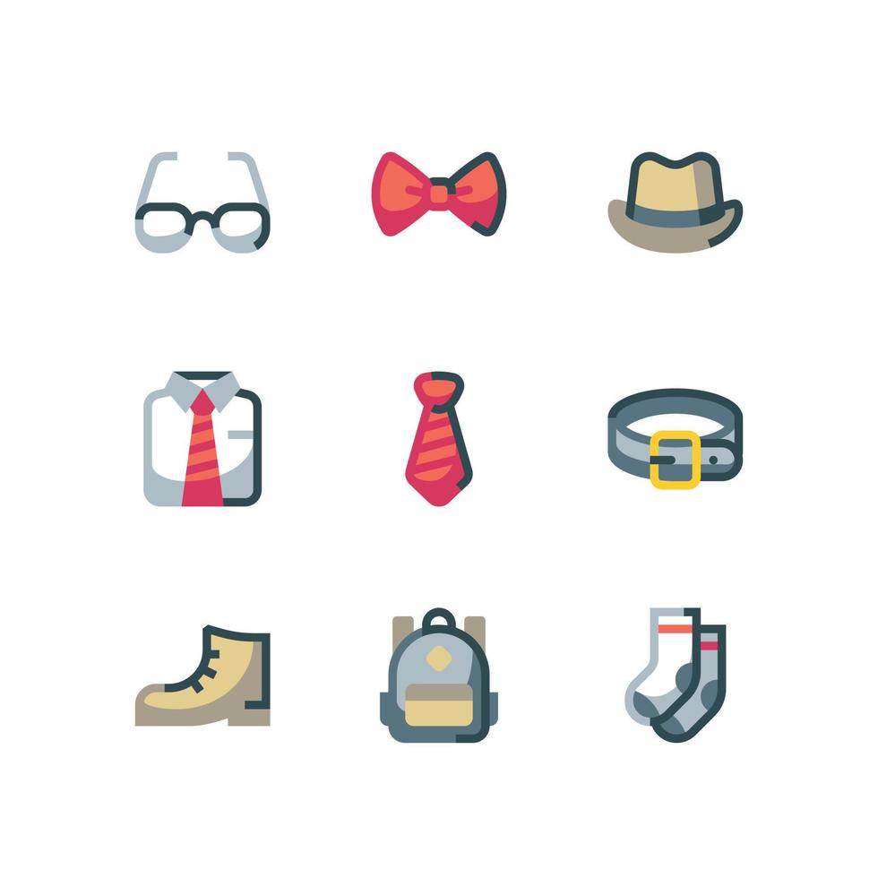 conjunto de ícones de roupas e acessórios formais com gravata e ícones vetoriais uniformes vetor