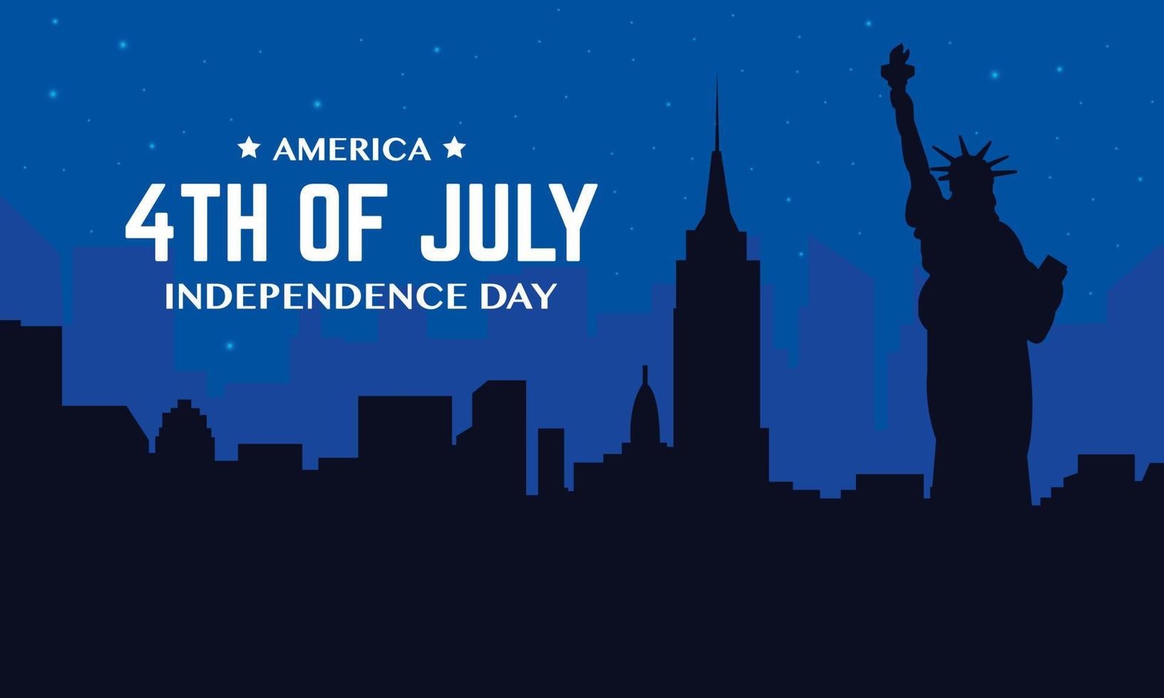 dia da independência da américa com paisagem da cidade e estátua da liberdade vetor