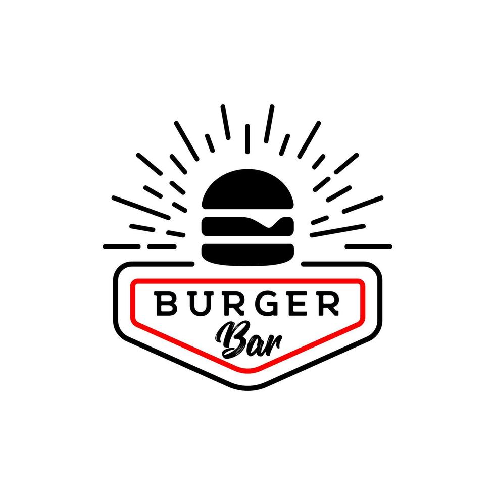 logotipo de vetor de hambúrguer ou hambúrguer, logotipo de fast food, restaurante ou bar