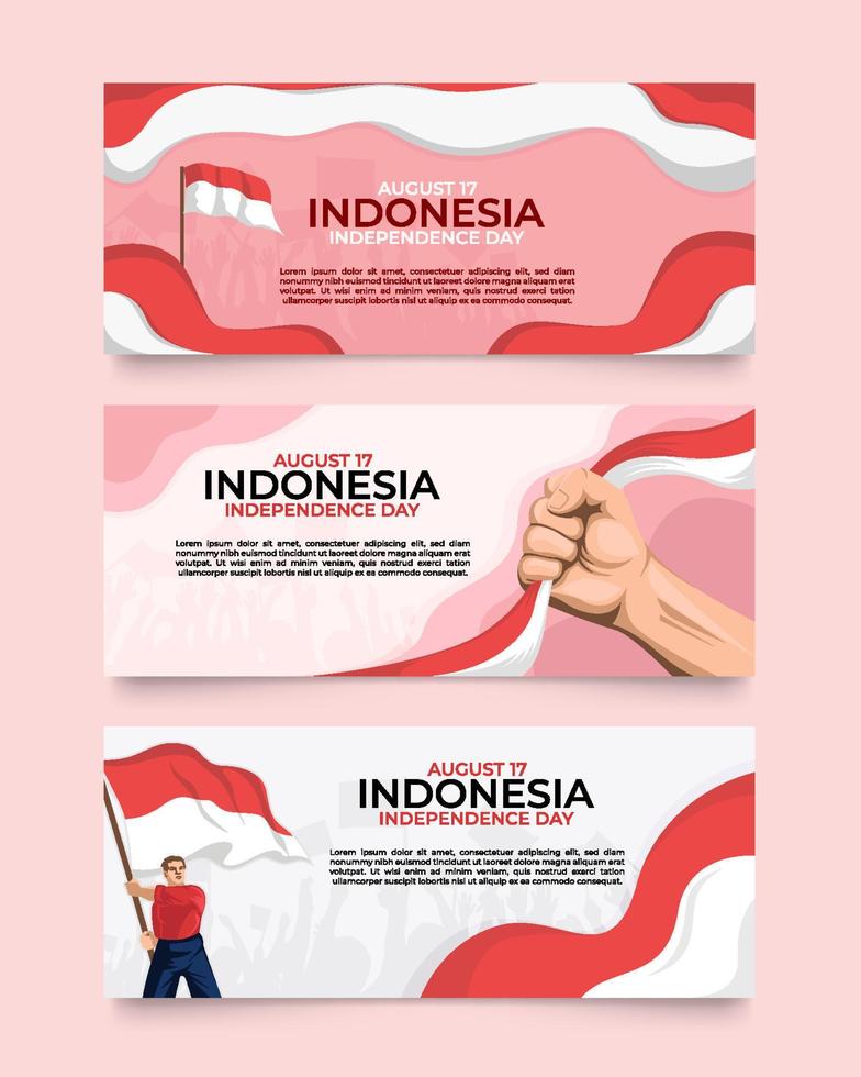 conjunto de bandeira do dia da independência indonésia vetor