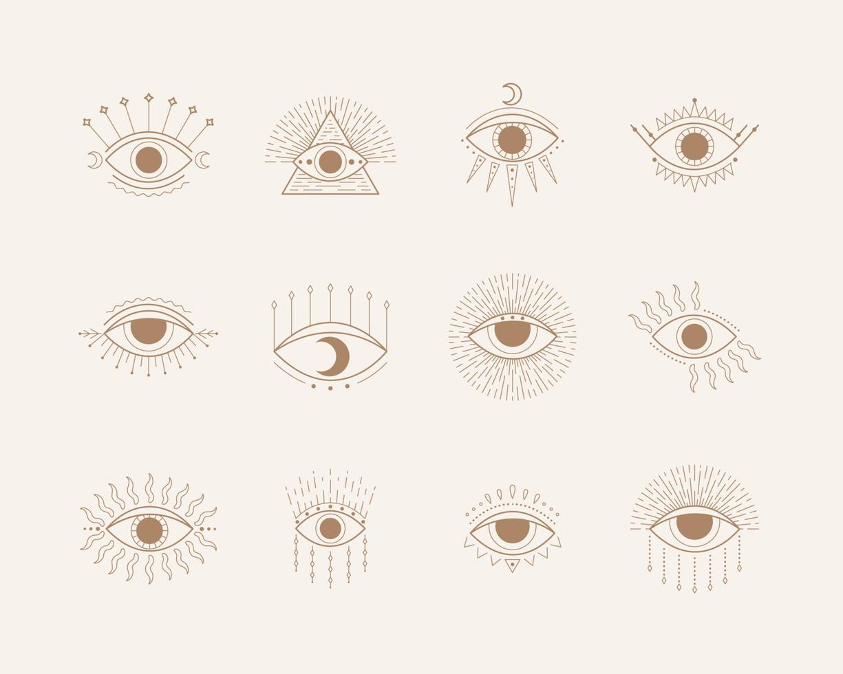 símbolos esotéricos com olhos. ilustração vetorial no estilo boho vetor