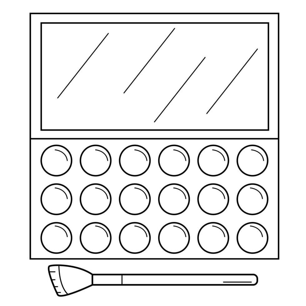 paleta de maquiagem desenhada à mão e pincel. cosméticos para o rosto. esboço de rabiscos. ilustração vetorial vetor