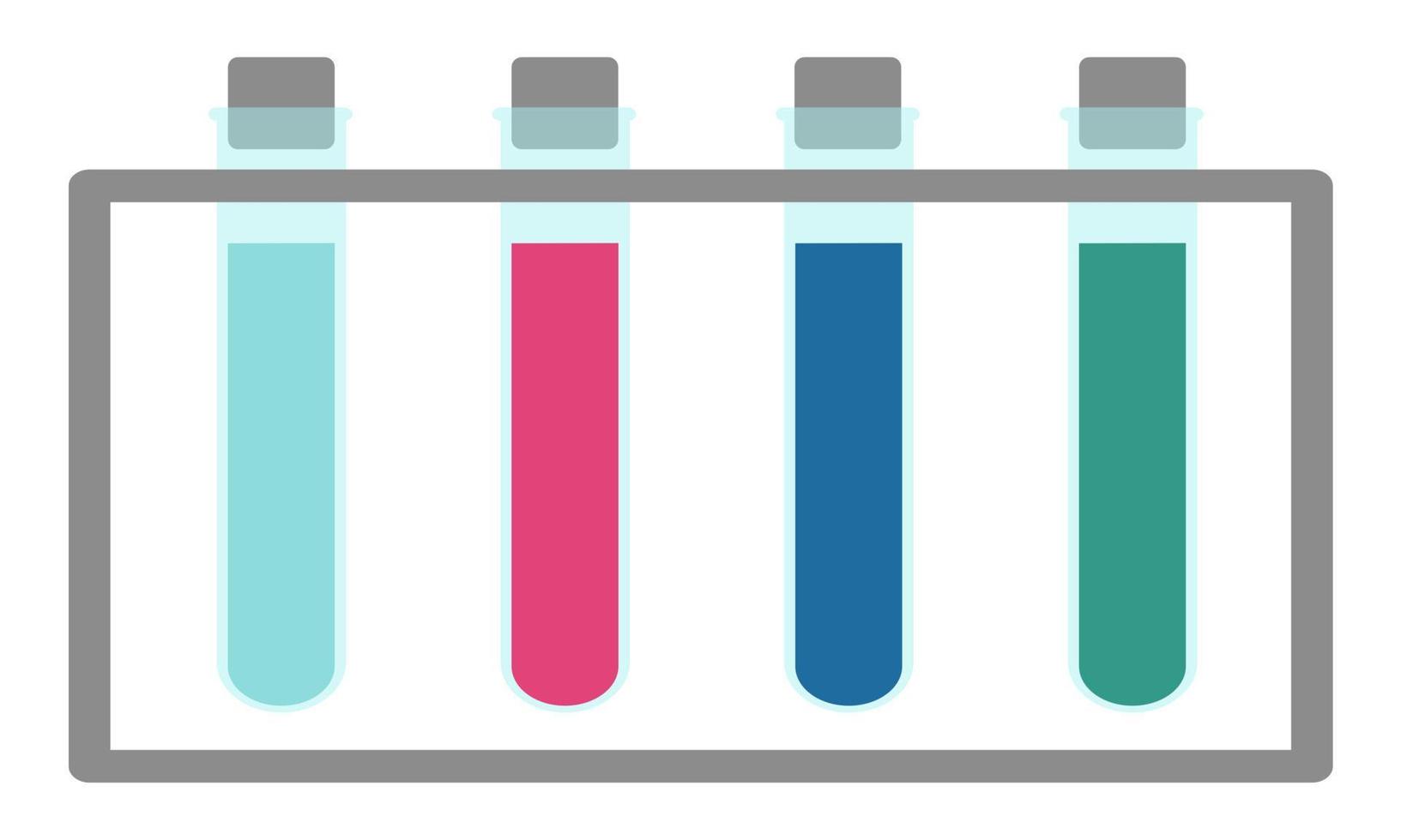 quatro frascos em um suporte com diferentes líquidos de cores diferentes. ferramentas para o laboratório. apartamento. ilustração vetorial vetor