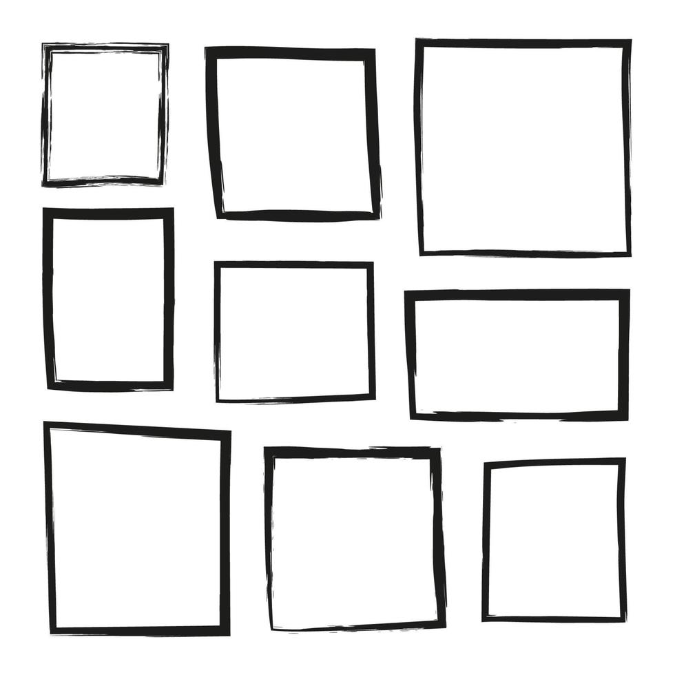 conjunto de mão desenhada grunge pintado quadros quadrados isolados no fundo branco. vetor