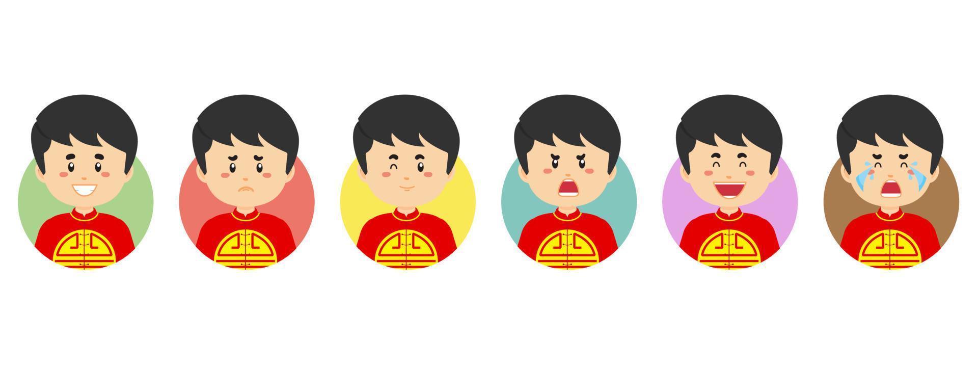avatar chinês com várias expressões vetor