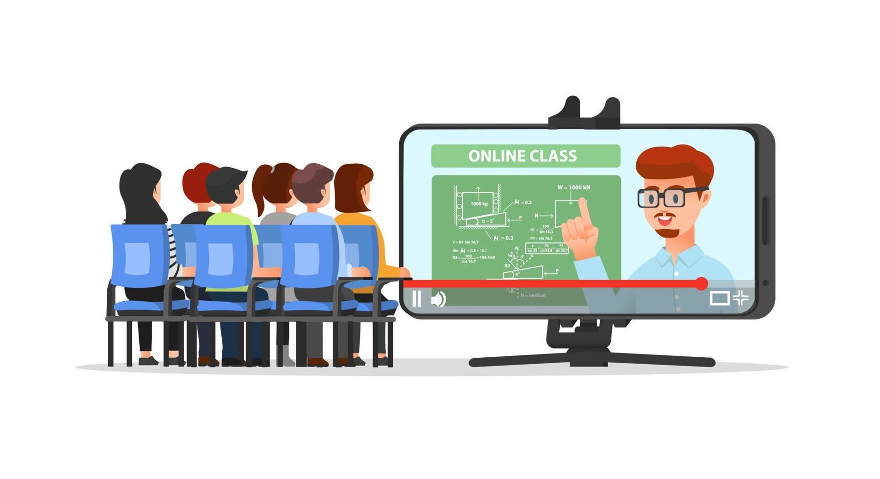 conceito de aprendizagem online. professor no quadro-negro, vídeo aula.  estudo a distância na escola. ilustração vetorial. estilo simples. 2779562  Vetor no Vecteezy