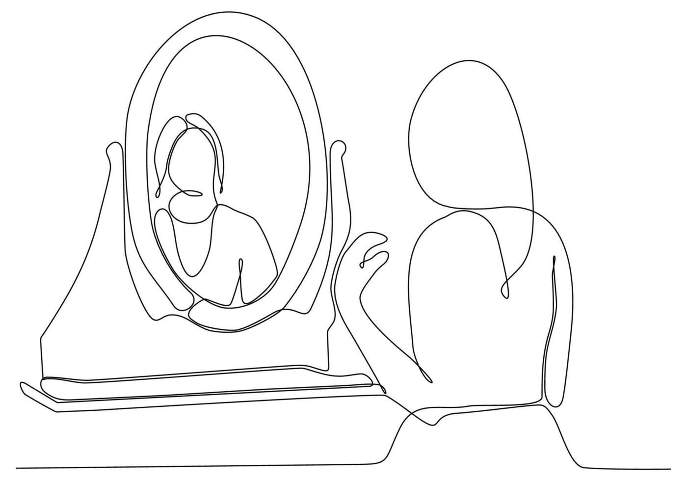 desenho de linha contínua de mulher na ilustração vetorial de espelho vetor