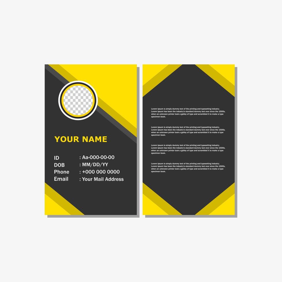 design de cartão de identificação de estilo simples e moderno com cor amarela. vetor