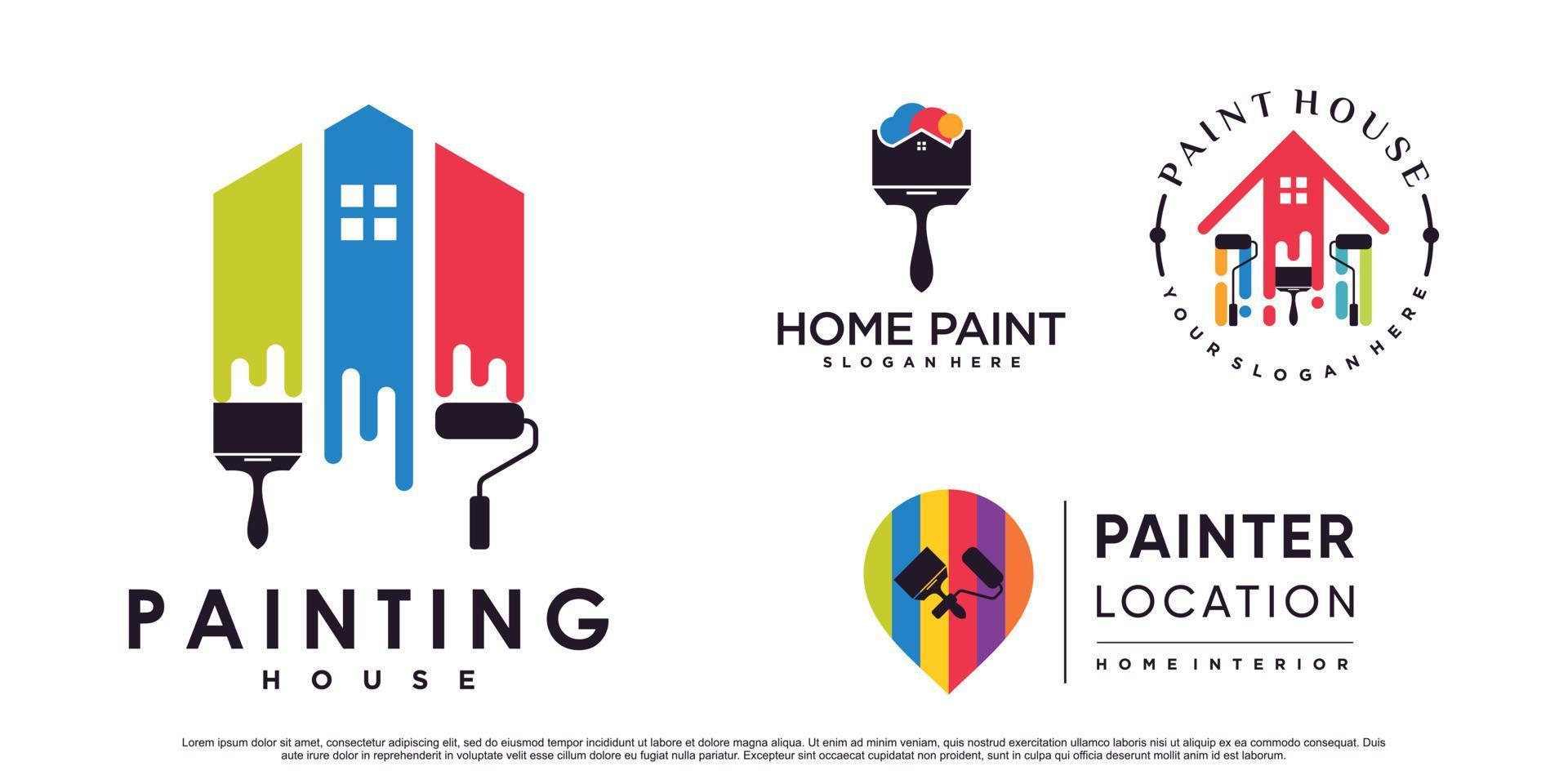 conjunto de design de logotipo de ícone de casa de pintura de coleção para negócios com vetor premium de elemento criativo