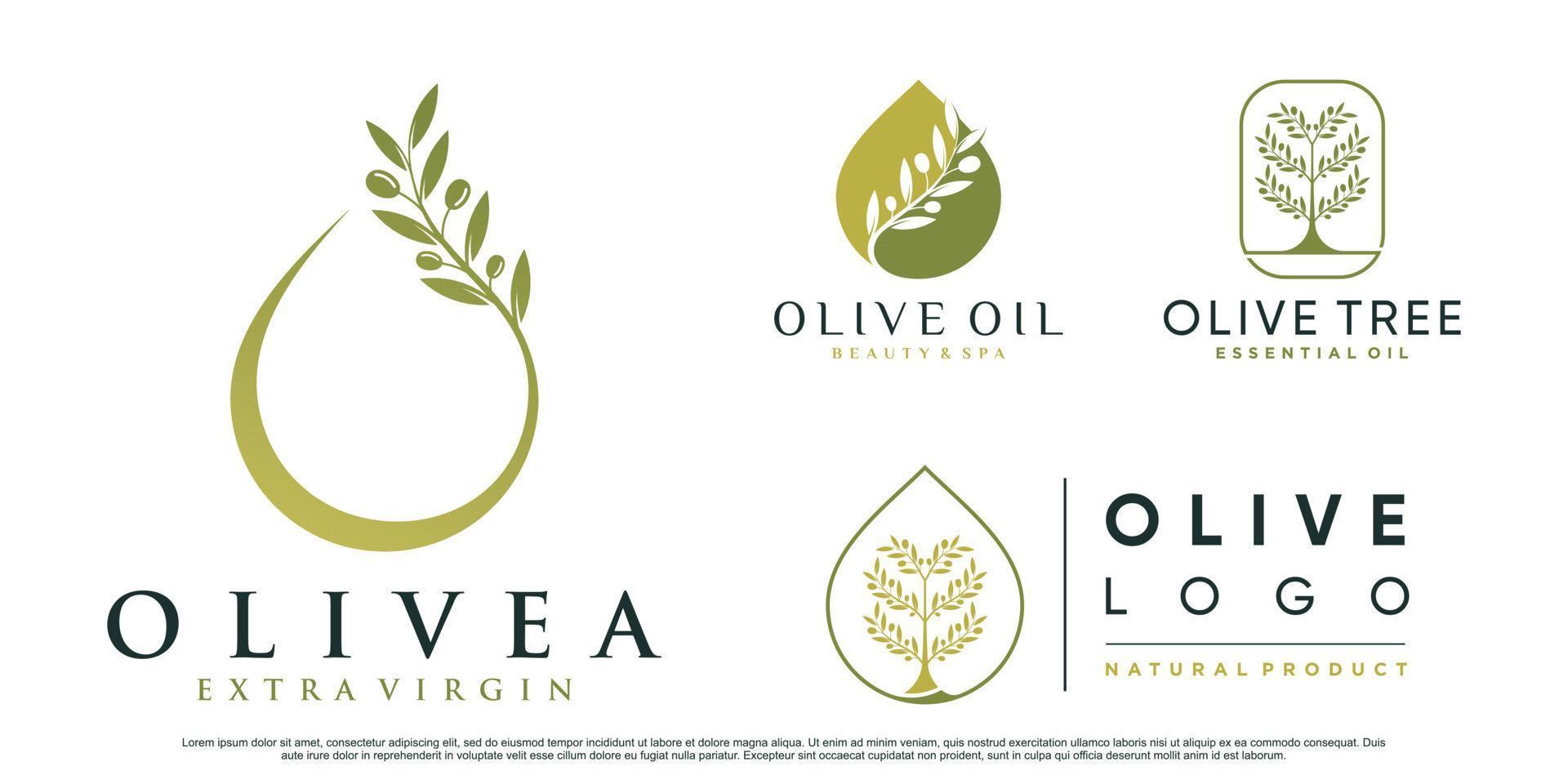 conjunto de ilustração vetorial de design de logotipo de oliveira e óleo com vetor premium de elemento criativo
