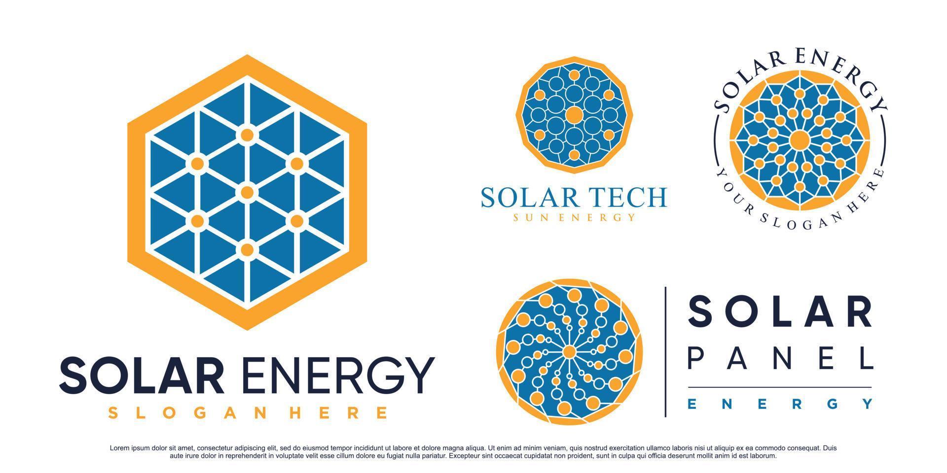 conjunto de ilustração vetorial de design de logotipo de energia de painel solar para tecnologia com vetor premium de conceito criativo