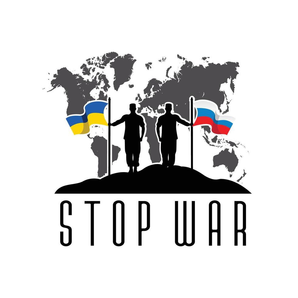 design de logotipo de guerra mundial de conflito de rússia e ucrânia, ilustração vetorial parar a guerra e fazer a paz vetor