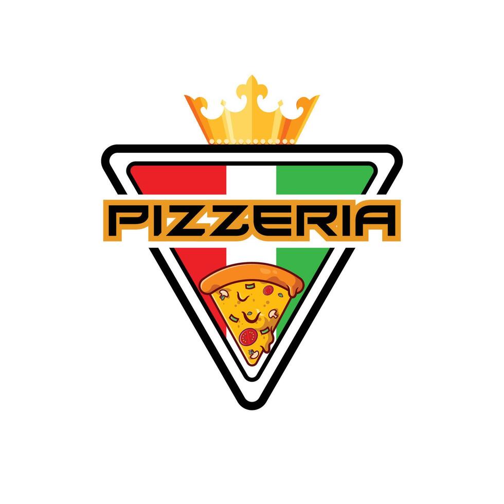 design de vetor de logotipo de comida de pizza originário da Itália, feito de trigo e legumes, adequado para adesivos, flayers, fundos, serigrafia, empresas de alimentos