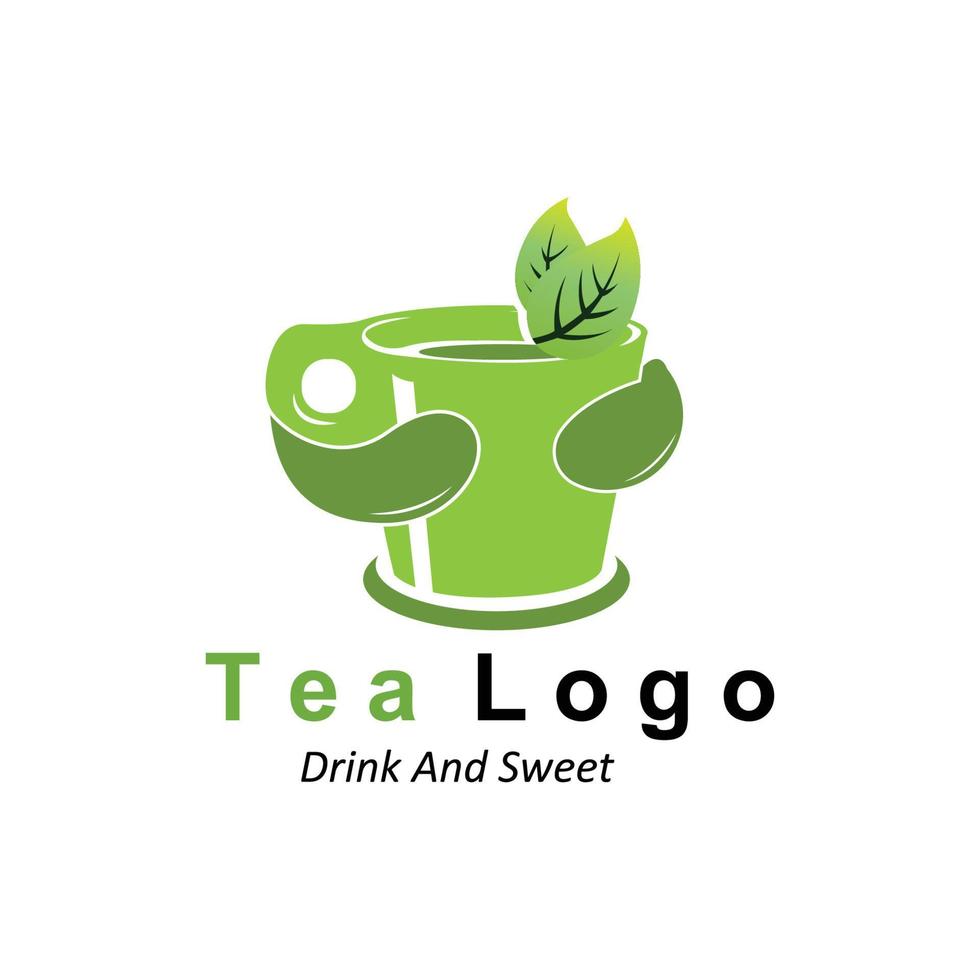 design de logotipo de chá, ícone de bebida vetorial de folhas verdes, para saúde vetor