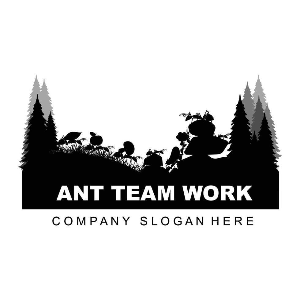 design de logotipo de formiga, equipe e ilustração vetorial de animais de trabalho compactos vetor