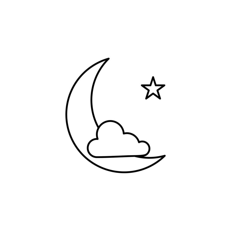 lua, noite, luar, modelo de logotipo de ilustração vetorial de ícone de linha fina meia-noite. adequado para muitos propósitos. vetor