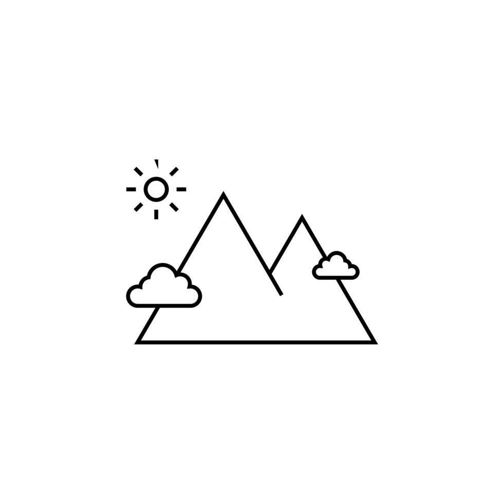 montanha, colina, monte, modelo de logotipo de ilustração vetorial de ícone de linha fina de pico. adequado para muitos propósitos. vetor