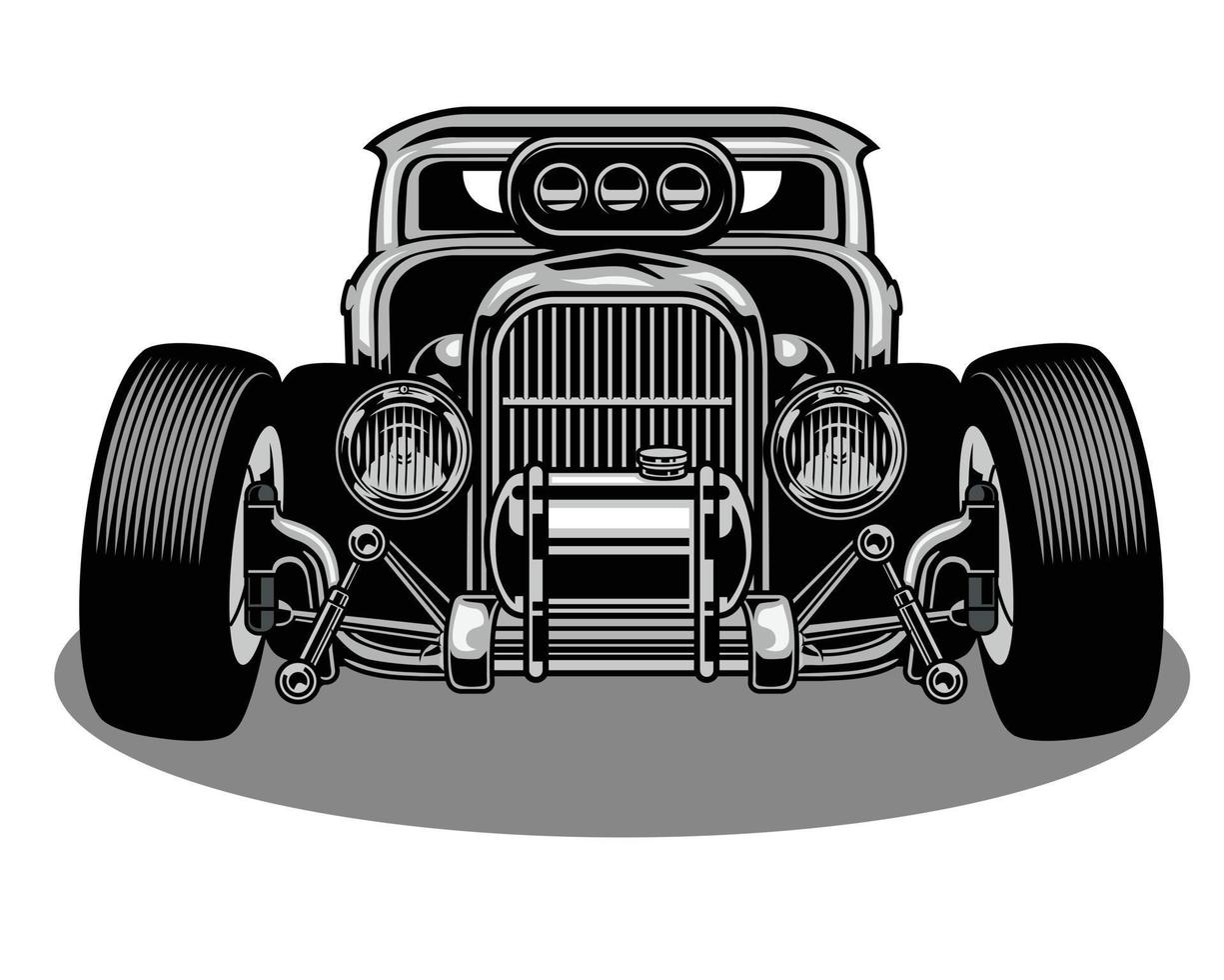 um carro clássico em design de ilustração vetorial na cor preto e branco 9 vetor