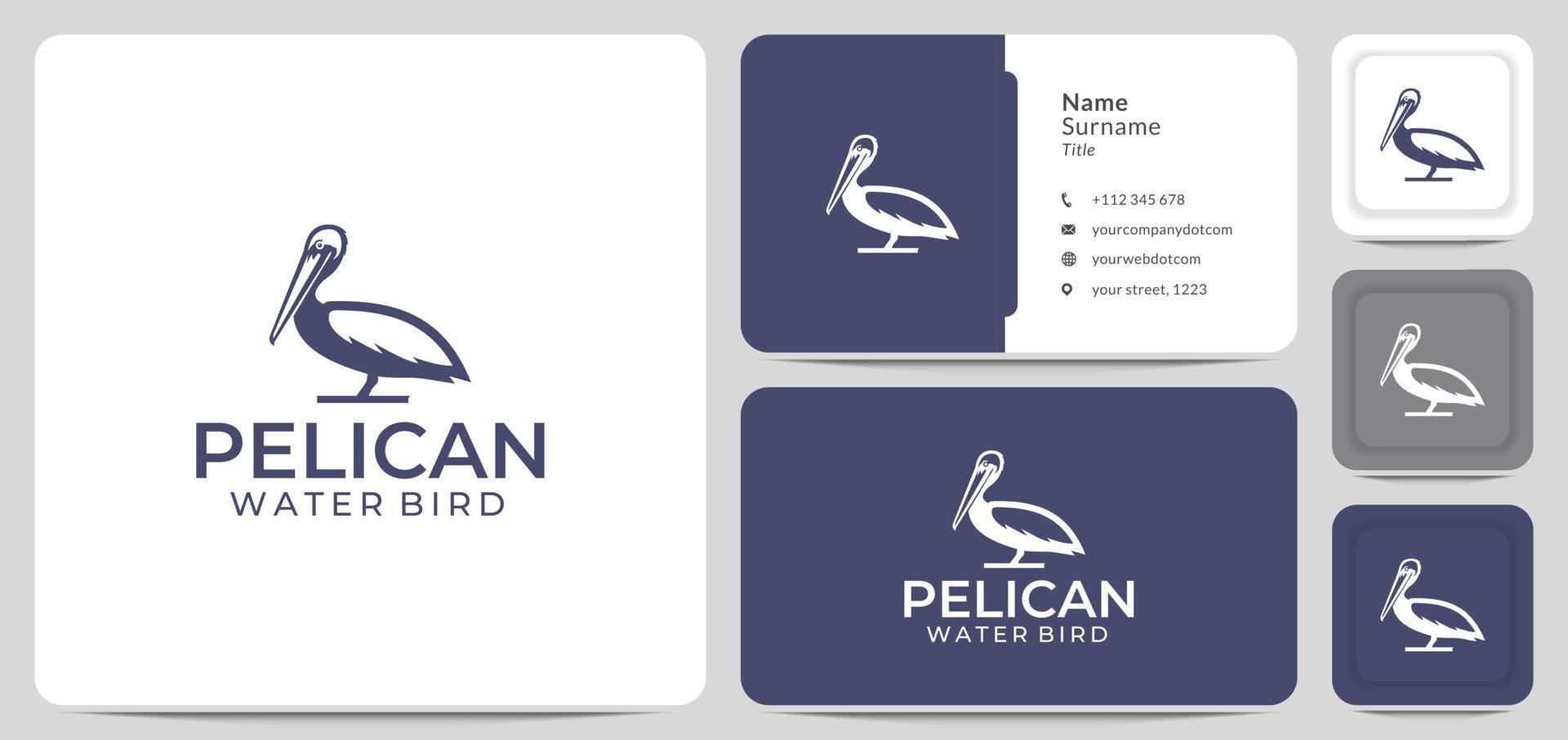 design de logotipo silhueta pelicano, pássaro aquático, bolsa de garganta grande. ícone, símbolo vetorial, contorno vetor