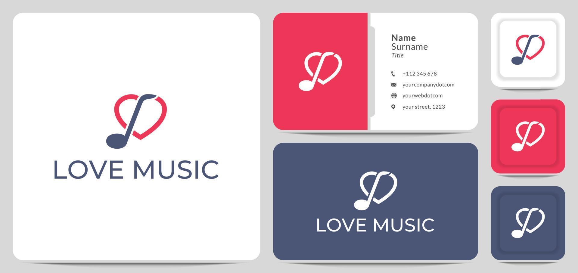 design de logotipo amo música, coração, nota, vetor de símbolo.