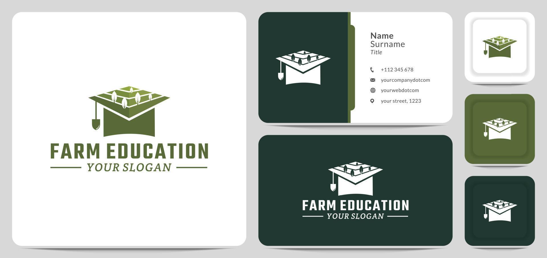 campo com vetor de design de logotipo de chapéu de formatura. símbolo da educação agrícola