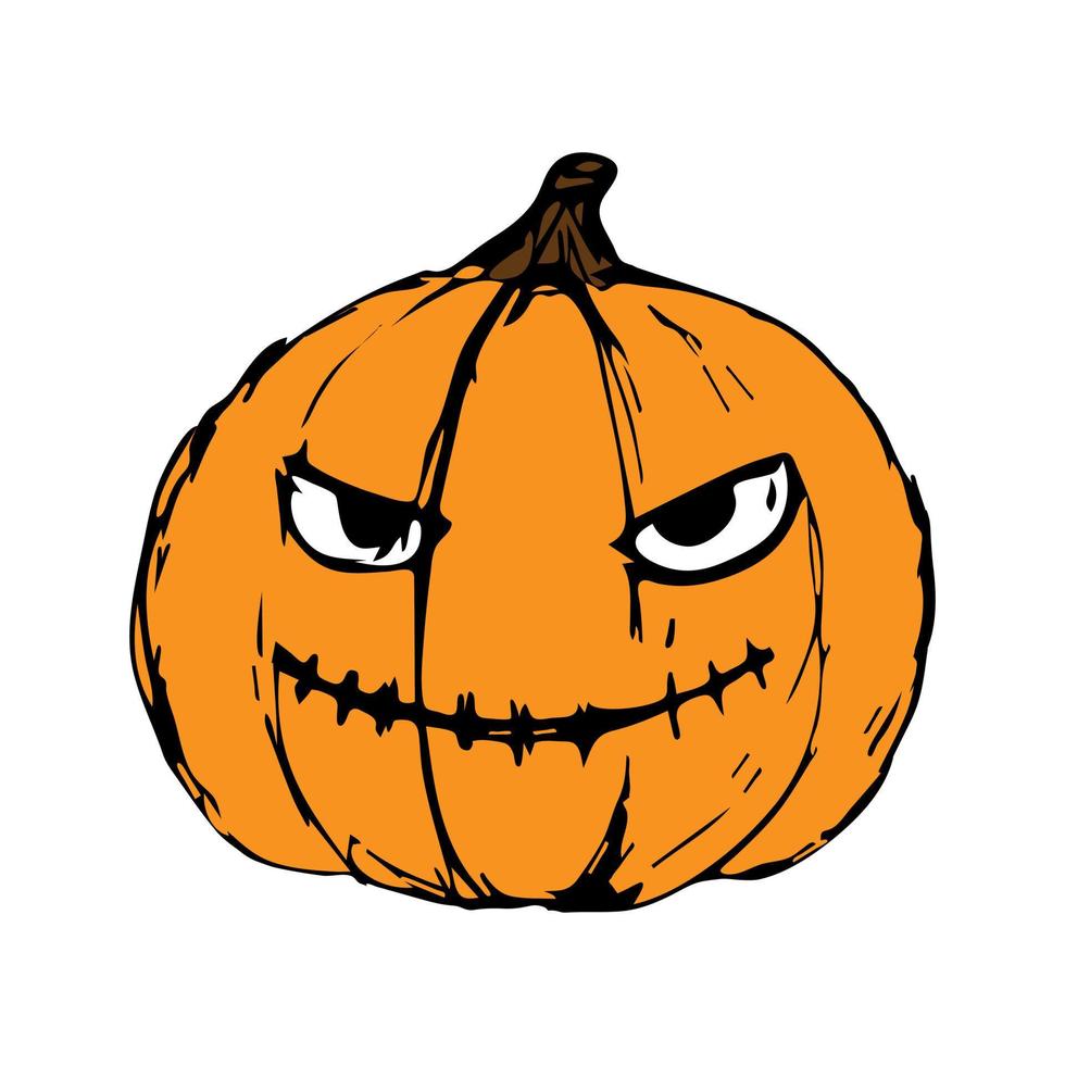 abóbora halloween laranja sorriso assustador, horrível rancoroso. desenho à mão. vetor