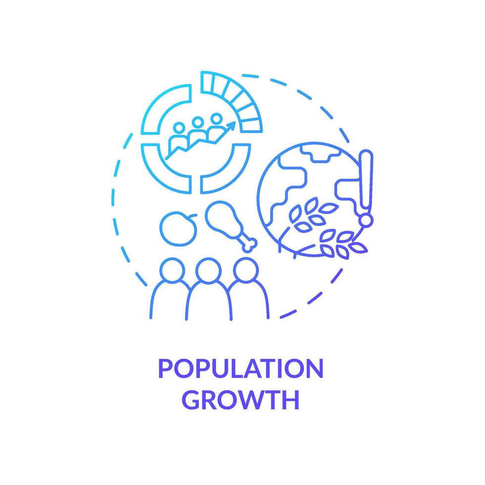 ícone de conceito gradiente azul de crescimento populacional. superpopulação. falta de nutrição. riscos para a ilustração de linha fina de ideia abstrata de segurança alimentar. desenho de contorno isolado. vetor