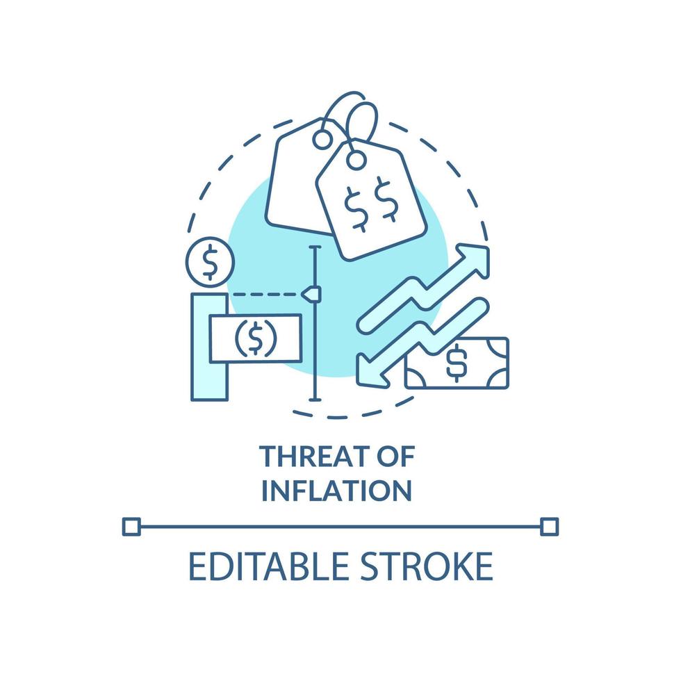 ameaça do ícone do conceito turquesa de inflação. finanças globais. macro economia tendências idéia abstrata ilustração de linha fina. desenho de contorno isolado. traço editável. vetor