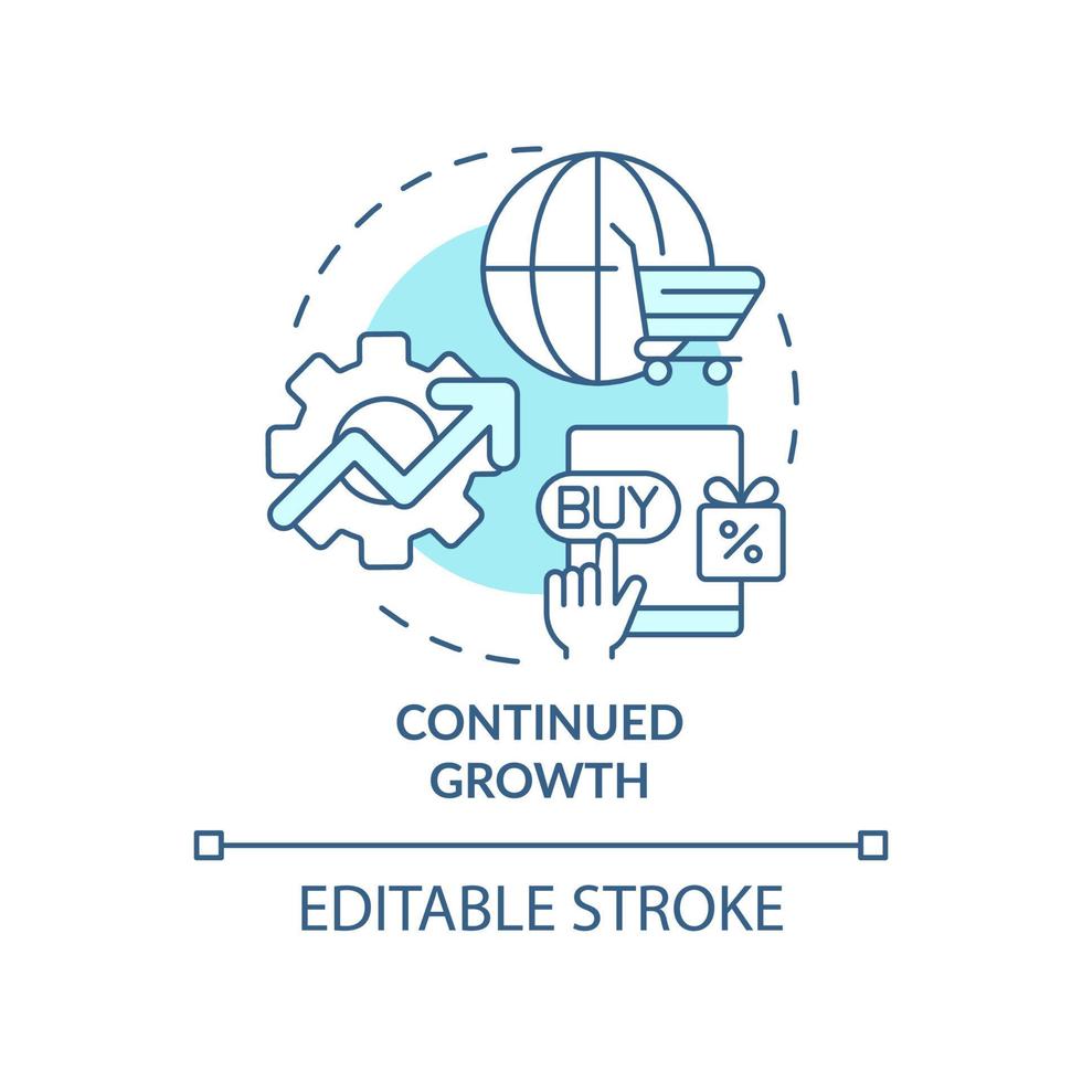 ícone de conceito turquesa de crescimento continuado. tecnologia de comércio eletrônico. tendências de estratégia de varejo idéia abstrata ilustração de linha fina. desenho de contorno isolado. traço editável. vetor