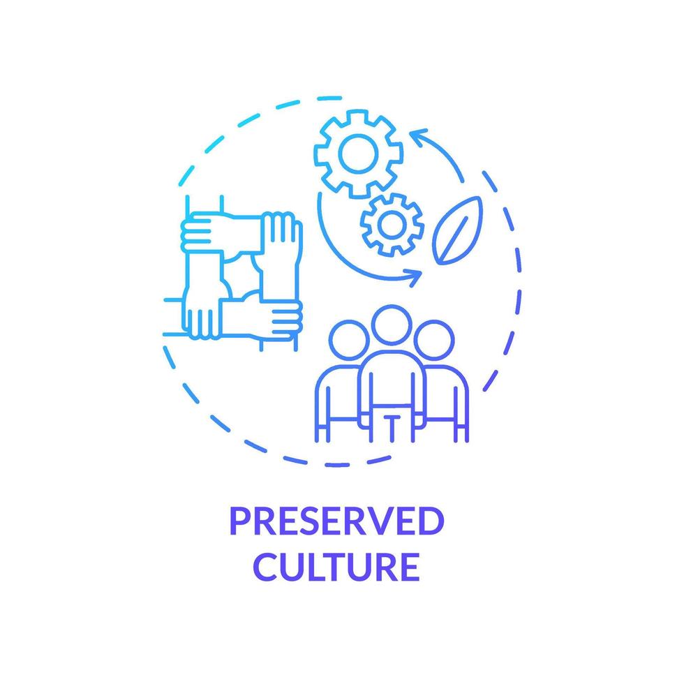 ícone de conceito gradiente azul cultura preservada. ilustração de linha fina de idéia abstrata de fundação de economia circular. reduzir os impactos ambientais. desenho de contorno isolado. vetor