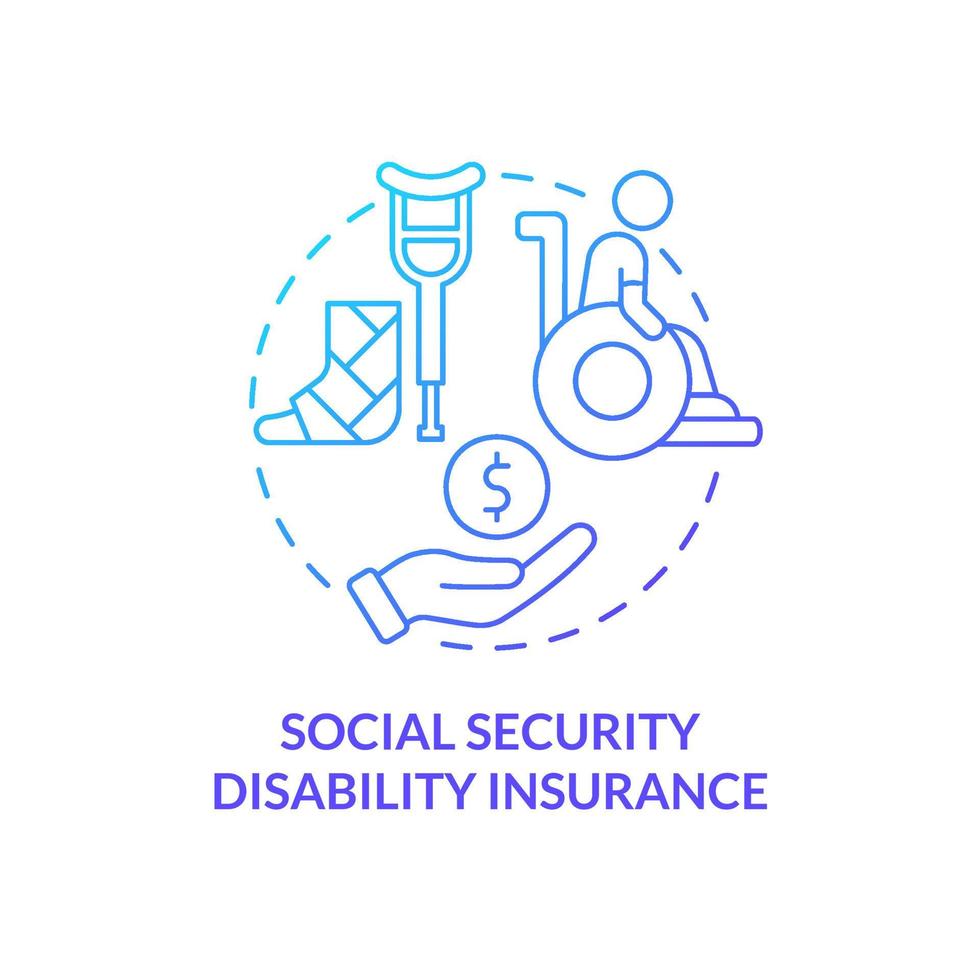 ícone de conceito gradiente azul seguro de invalidez de segurança social. cobertura federal inclui ilustração de linha fina idéia abstrata. desenho de contorno isolado. vetor