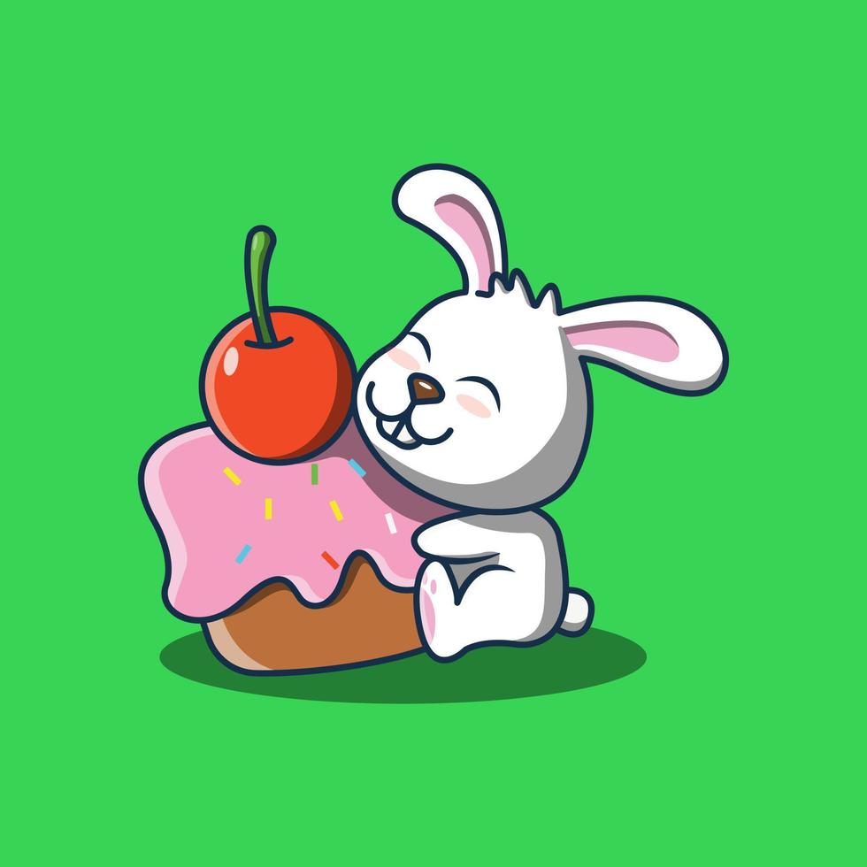 ilustração de um coelho branco com um bolo doce e delicioso vetor