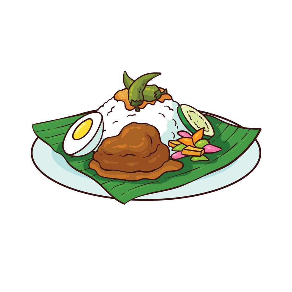 comida nasi dagang desenhada de mão vetor