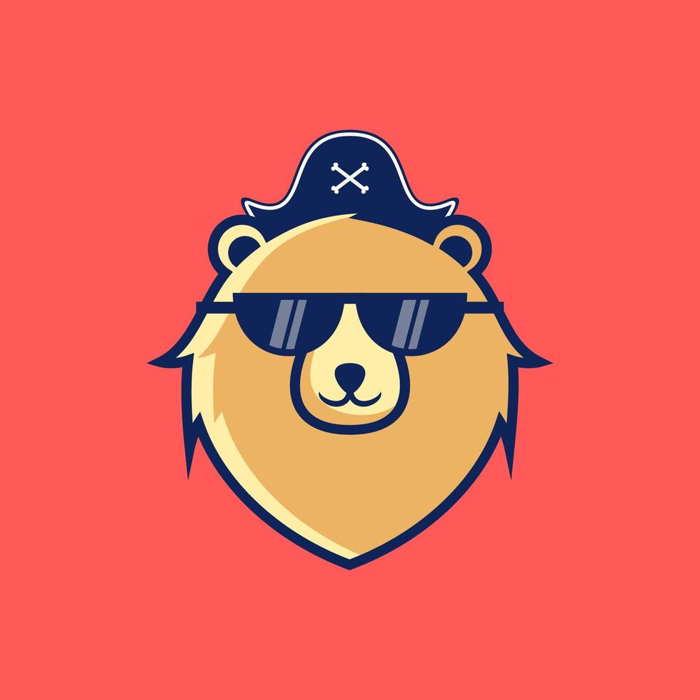 urso fofo com ilustração vetorial de design de logotipo de óculos vetor