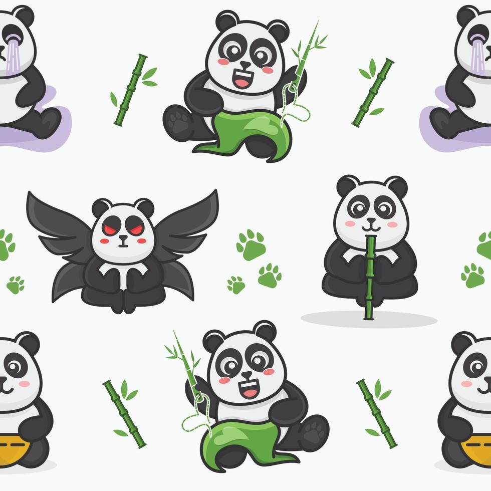 padrão perfeito com ilustração de panda fofo vetor