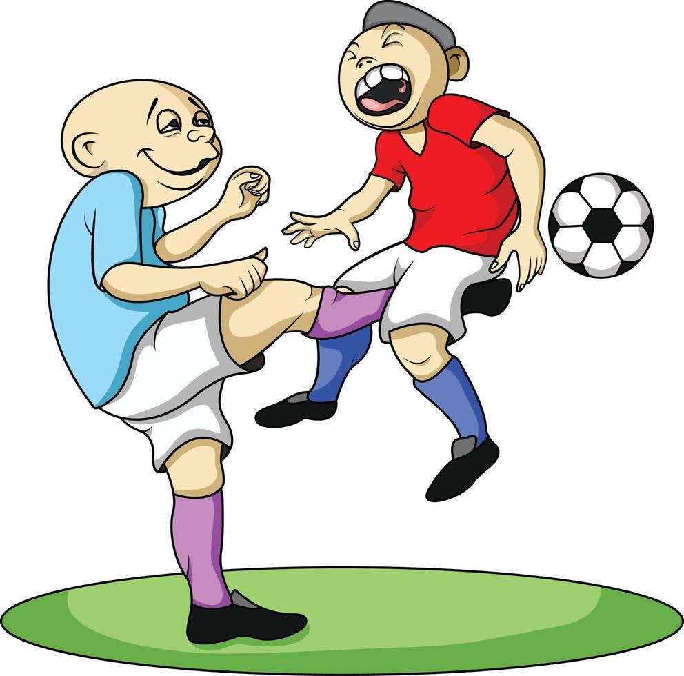 um jogador de futebol chuta acidentalmente os genitais de um oponente vetor