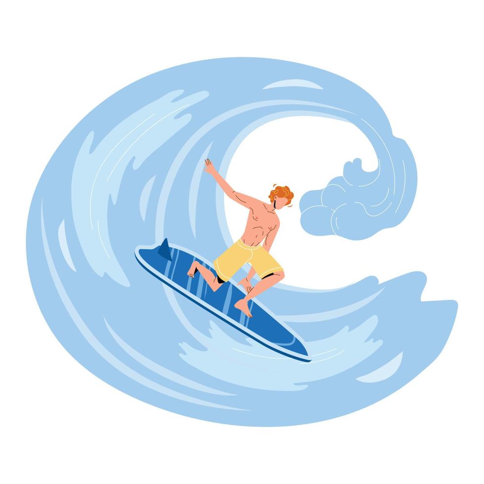 esportista surfista surfando na onda do oceano alto vetor