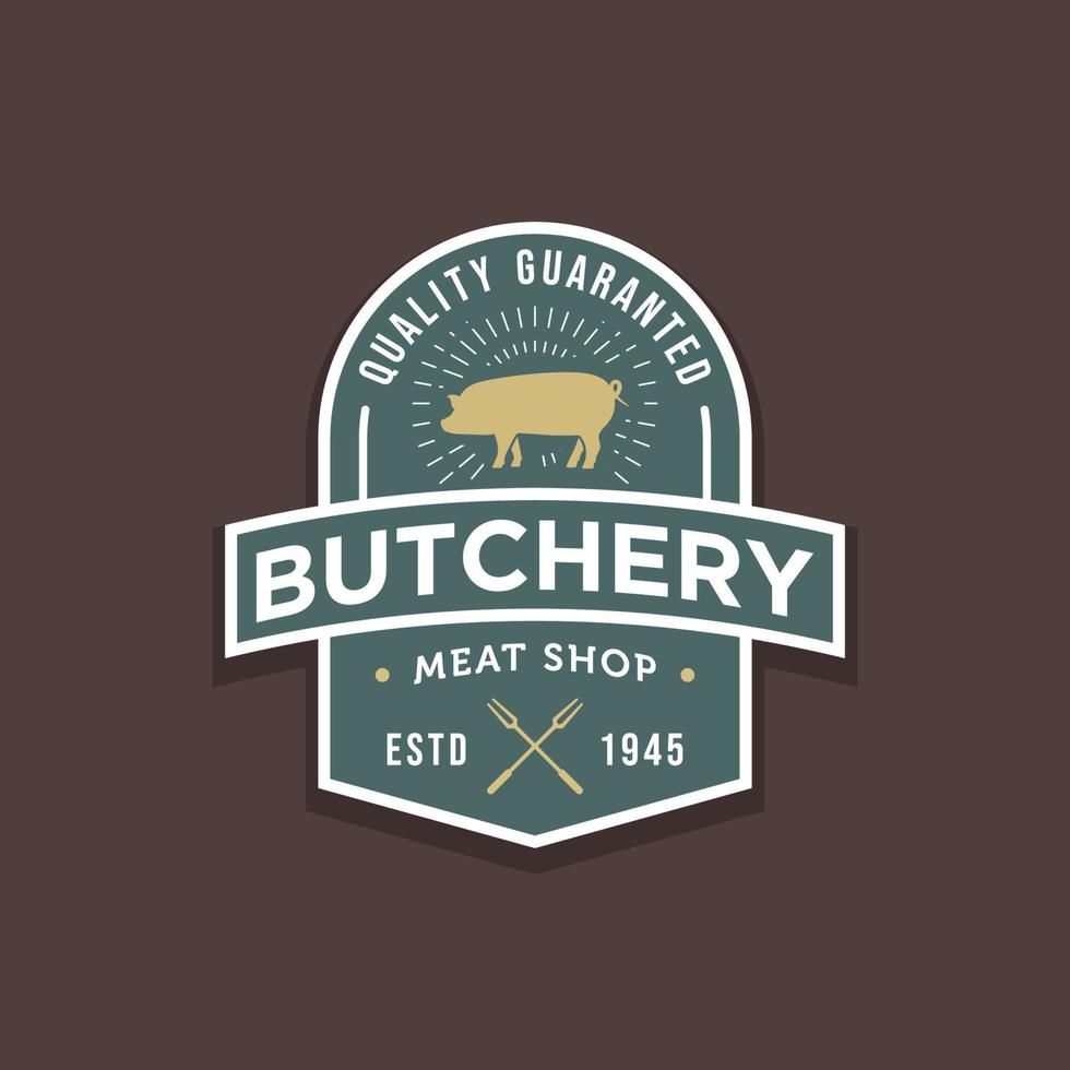 logotipo de distintivo de loja de carne de porco de açougue retrô vintage vetor