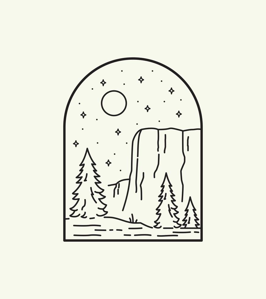 el capitan yosime national park em arte de linha mono, design de emblema de remendo, design de emblema, design de camiseta vetor