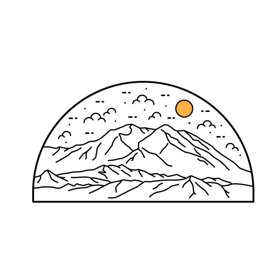 parque nacional denali em arte de linha mono, design de emblema de remendo, design de emblema, design de camiseta vetor