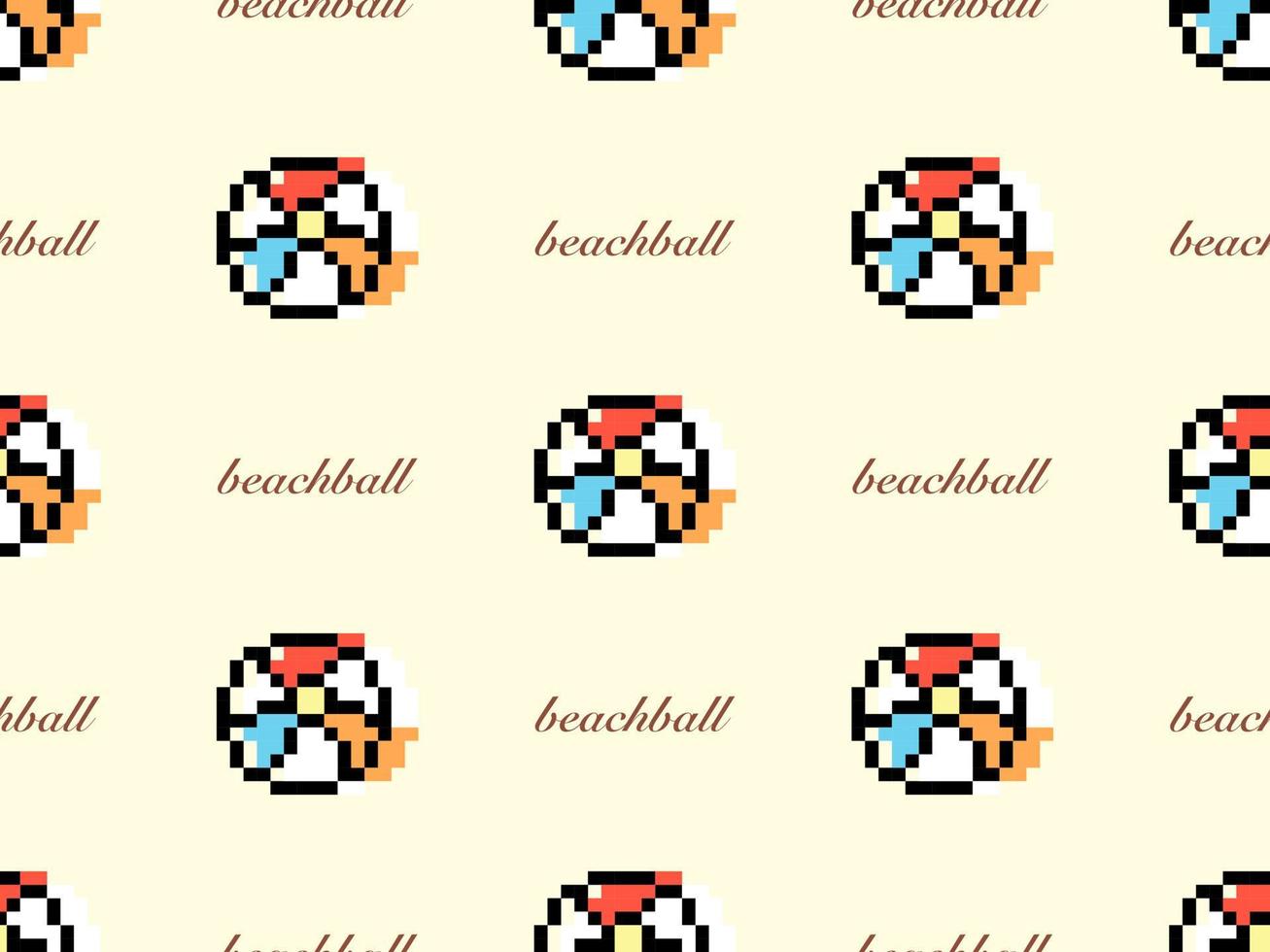 padrão sem emenda de personagem de desenho animado beachball sobre fundo amarelo. estilo de pixel. vetor