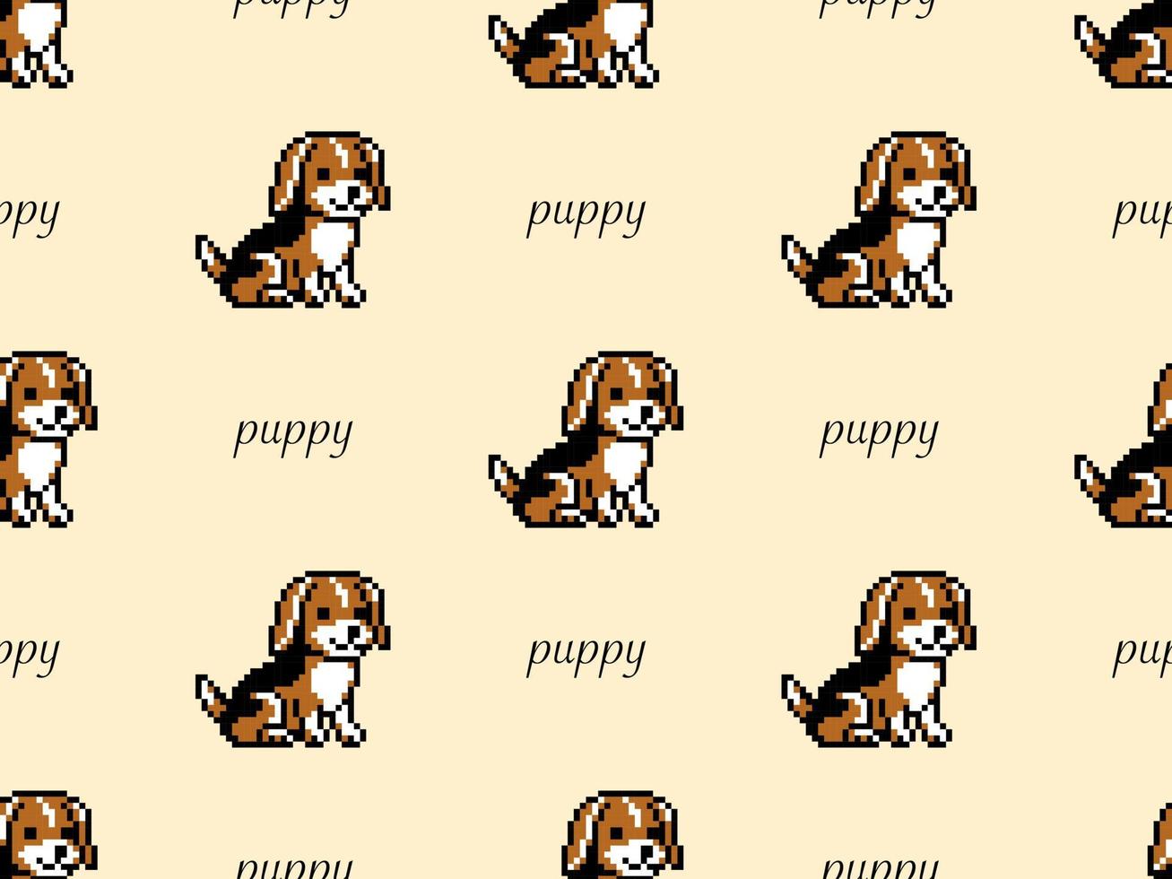 padrão sem emenda de personagem de desenho animado cão sobre fundo amarelo. estilo de pixel. vetor