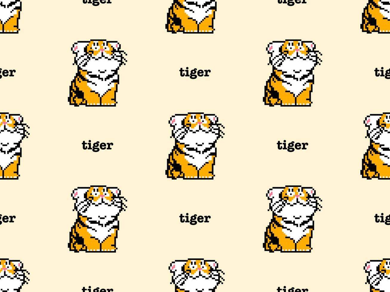 padrão sem emenda de personagem de desenho animado tigre sobre fundo amarelo. estilo de pixel. vetor
