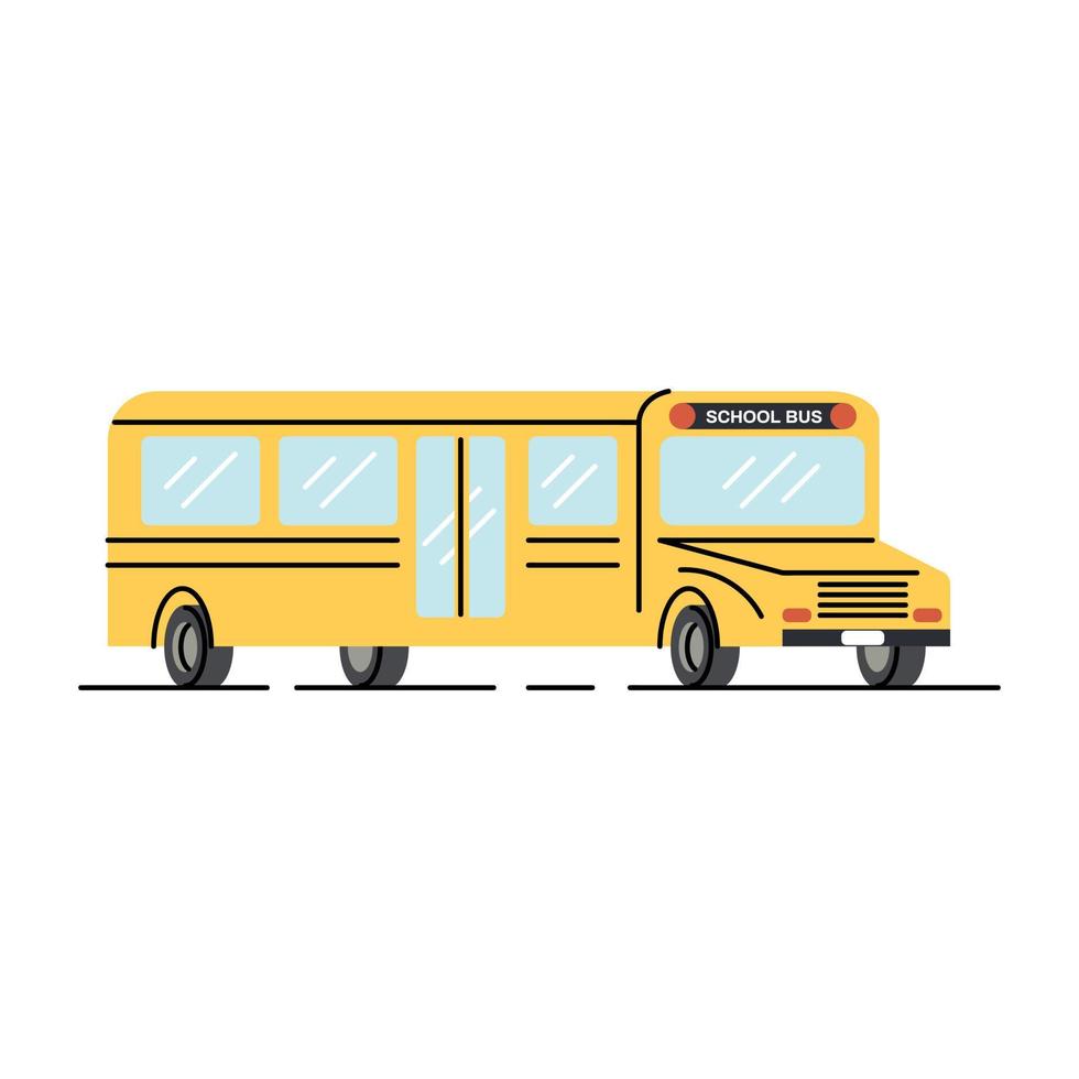 ícone de ônibus escolar. ilustração vetorial de crianças da escola andando de ônibus escolar amarelo vetor