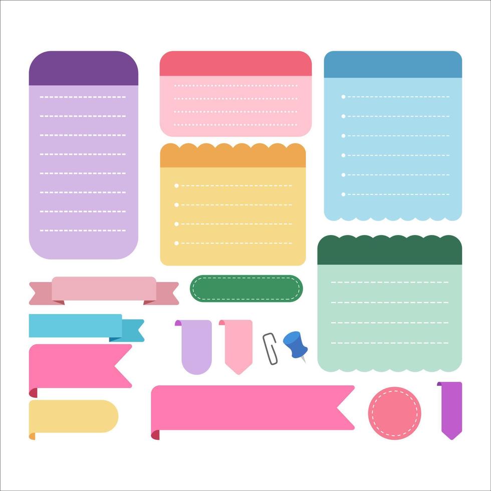 conjunto de coleção de planejador de papel de nota fofa colorida vetor