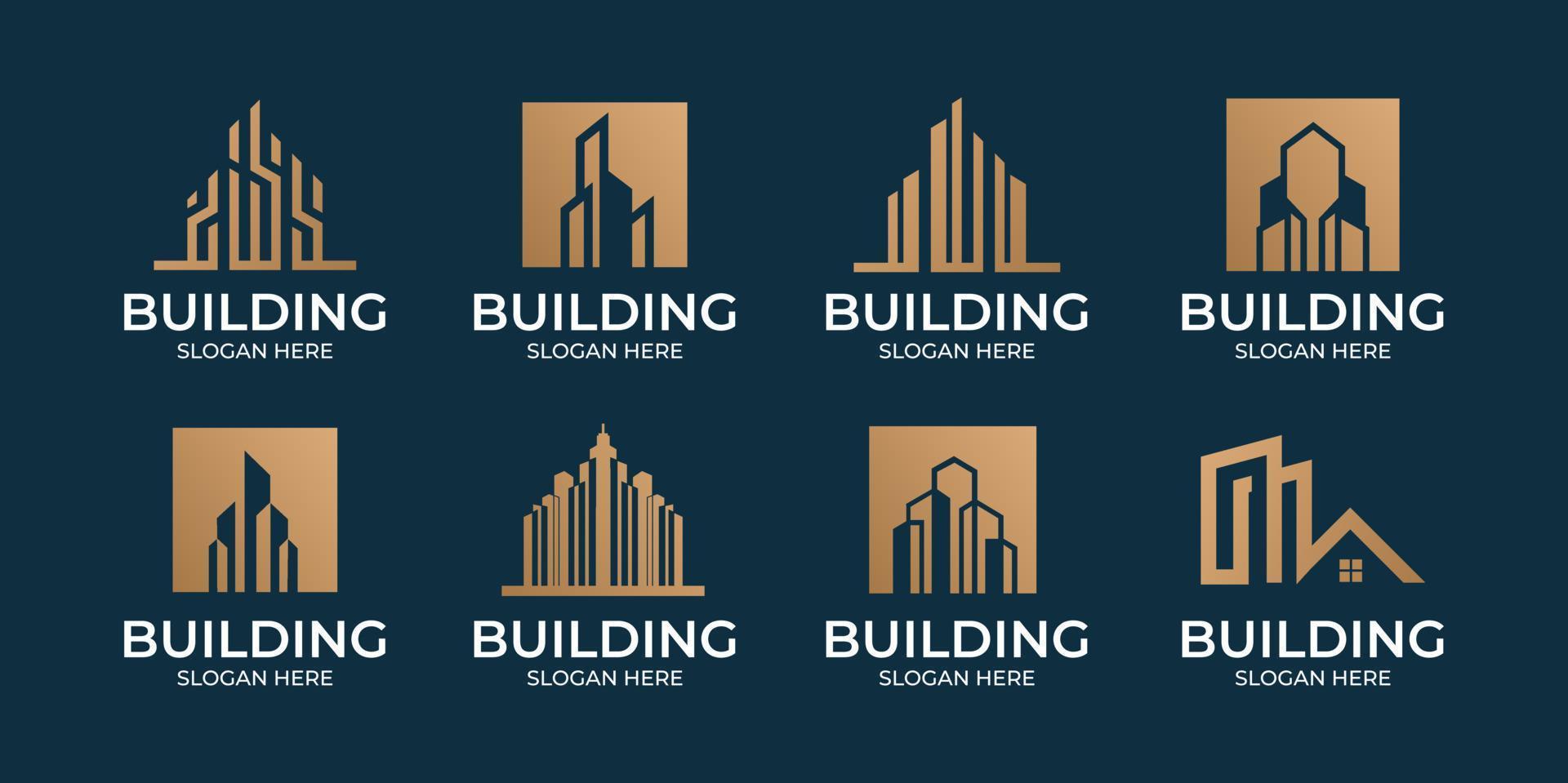 coleção de logotipo de construção de cor dourada vetor