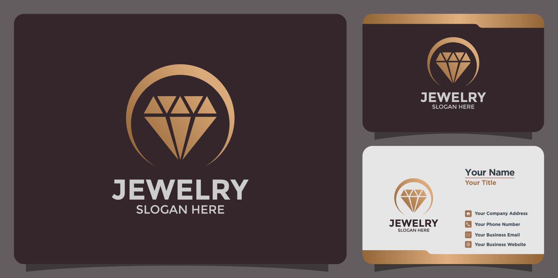 design de logotipo de joias minimalista e modelo de cartão de marca vetor