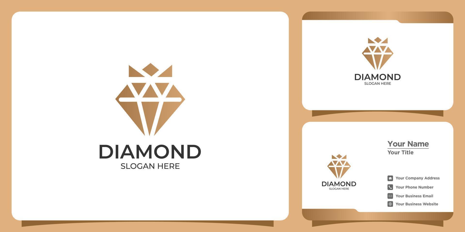 conjunto de logotipo de design de diamante minimalista e cartão de visita vetor