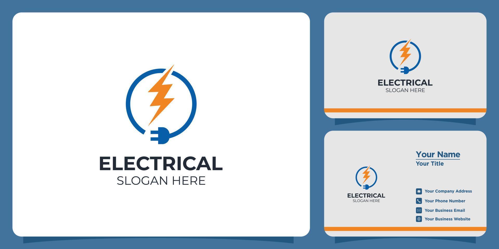 conjunto de logotipo elétrico e cartão de visita de marca vetor